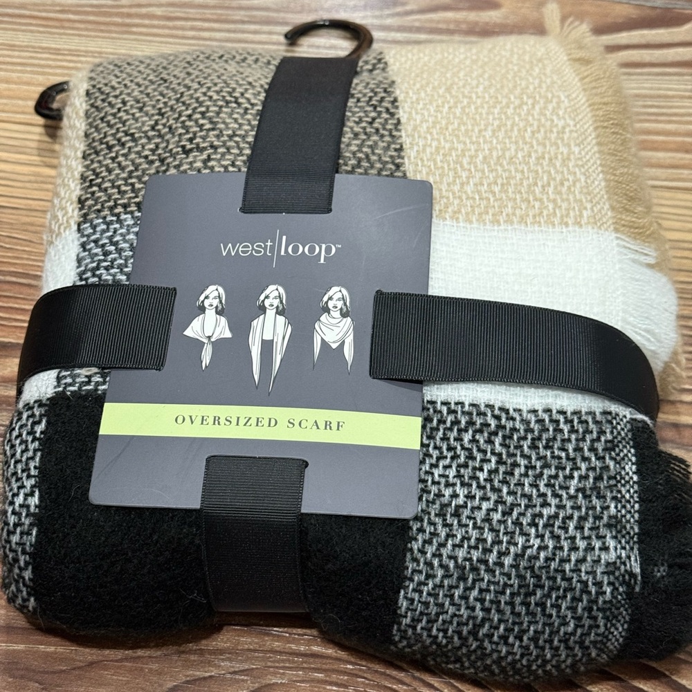 New West Loop Black and Tan Oversized Scarf 842
